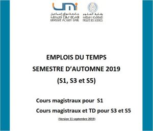 emplois du temps s1 s3 et s5 semestre automne 2019 emploi du temp
