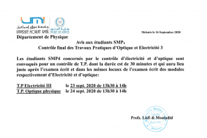 Lire la suite à propos de l’article Avis aux étudiants SMP4