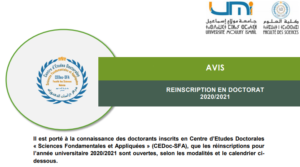 Lire la suite à propos de l’article Avis aux doctorants – REINSCRIPTION EN DOCTORAT 2020/2021
