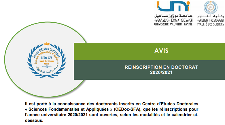 Lire la suite à propos de l’article Avis aux doctorants – REINSCRIPTION EN DOCTORAT 2020/2021