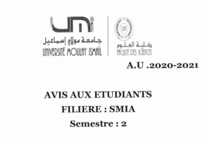 Lire la suite à propos de l’article Avis aux étudiants SMIA S2 Sections: E et F,C et E