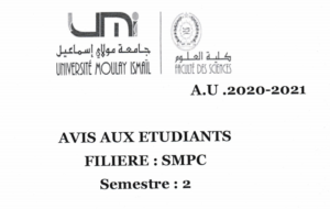 Lire la suite à propos de l’article Avis aux étudiants SMPC S2 Sections:C et D,E et F