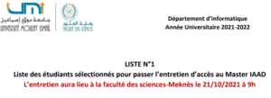 Lire la suite à propos de l’article Liste des étudiants sélectionnés pour passer l’entretien d’accès au Master IAAD