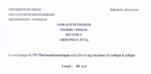 Lire la suite à propos de l’article Avis de ratt SMIA S1-Section C grps 1 et 3