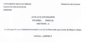Lire la suite à propos de l’article Avis aux étudiants SMIA S1 SECTION A