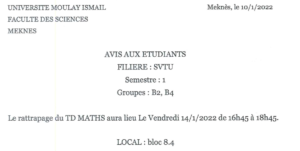 Lire la suite à propos de l’article Avis aux étudiants SVTU B MATHS
