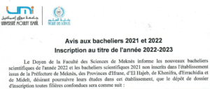 Lire la suite à propos de l’article Avis aux bacheliers 2021et 2022 – Inscription au titre de l’année 2022/2023