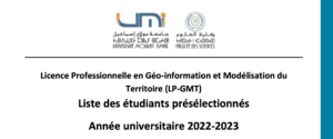 Lire la suite à propos de l’article Liste des étudiants présélectionnés – Licence Professionnelle en Géo-information et Modélisation du Territoire (LP-GMT)