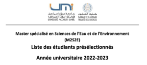 Lire la suite à propos de l’article LISTE DES ÉTUDIANTS PRÉSÉLECTIONNÉS-Master spécialisé en Sciences de l’Eau et de l’Environnement (M2S2E)
