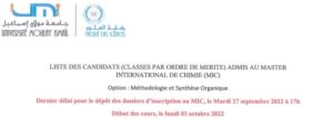 Lire la suite à propos de l’article LISTE DES CANDIDATS ADMIS AU MASTER INTERNATIONAL DE CHIMIE OPTION :MÉTHODOLOGIE & SYNTHÈSE ORGANIQUE