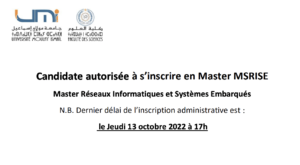 Lire la suite à propos de l’article Liste d’attente N°3 – Master Réseaux Informatiques et Systèmes Embarqués