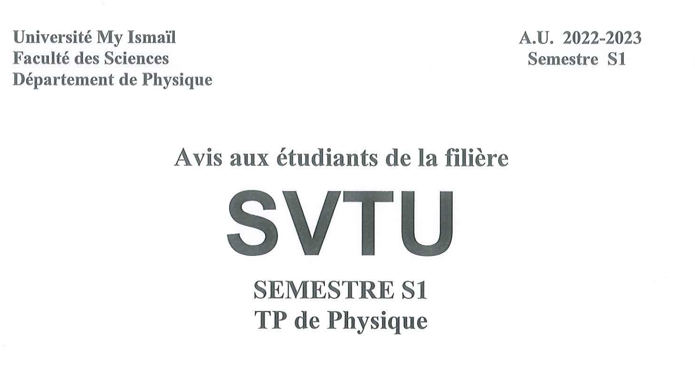 Lire la suite à propos de l’article Avis aux étudiants SVTU S1