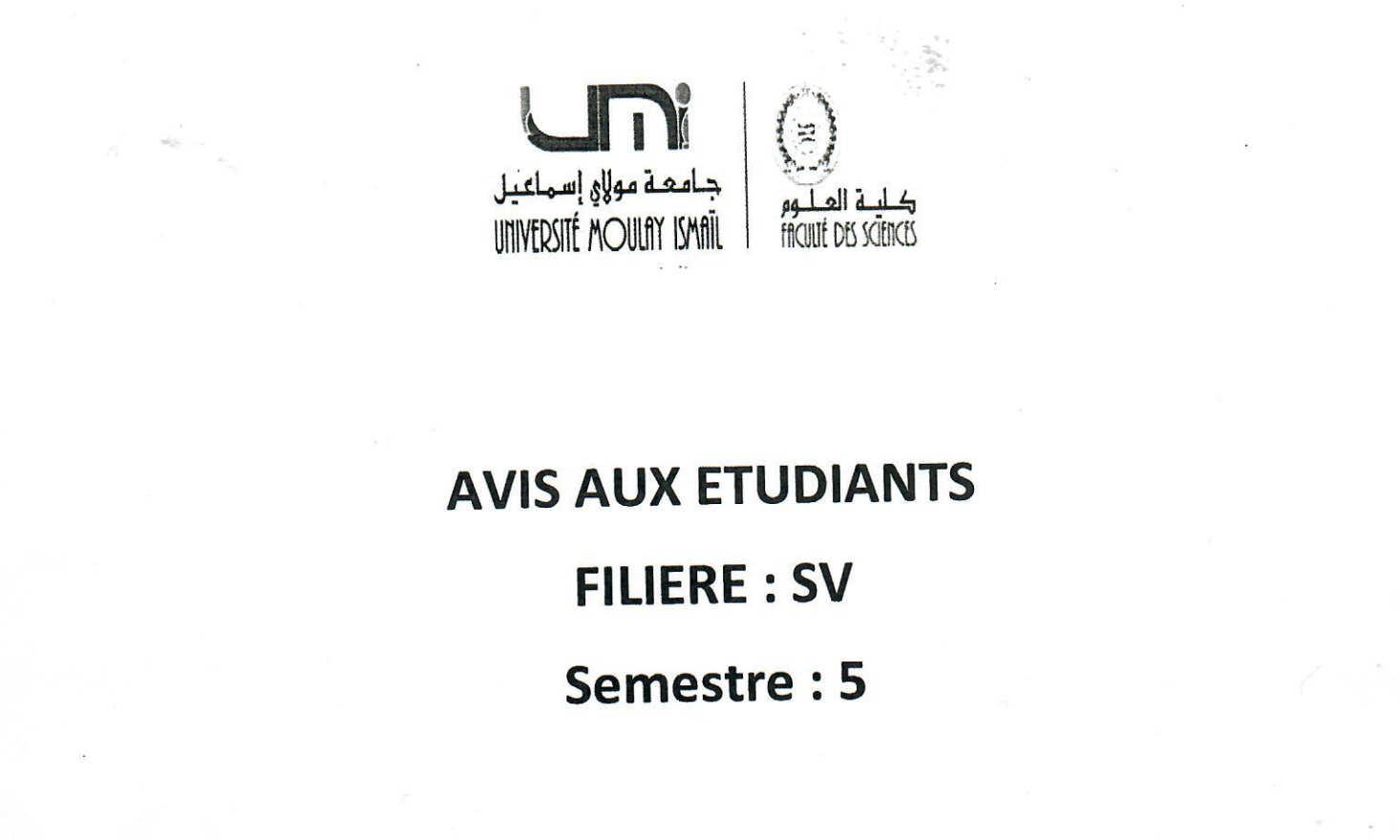 Lire la suite à propos de l’article Avis aux étudiants – Filière SV S5