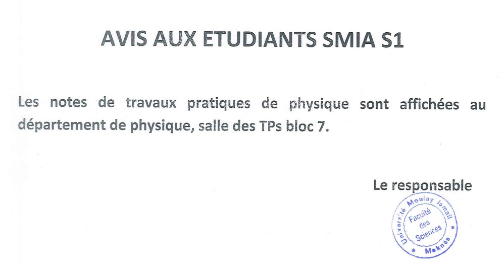 Lire la suite à propos de l’article Avis aux étudiants SMIA S1