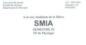 Lire la suite à propos de l’article Avis aux étudiants de la filière SMIA
