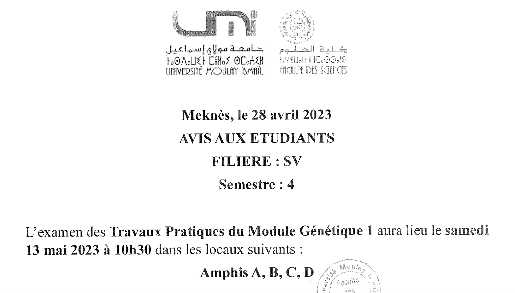 Lire la suite à propos de l’article Avis aux étudiants – SV4