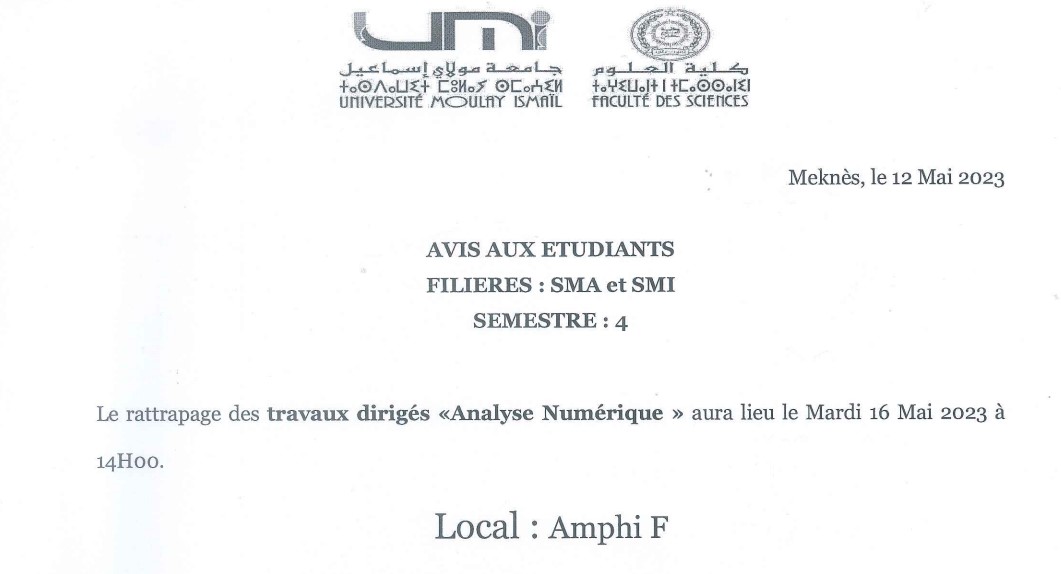 Lire la suite à propos de l’article Avis aux étudiants SMA4 et SMI4