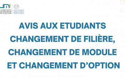 Avis Aux Etudiants – Changement de Filière, Changement de Module et Changement d’Option